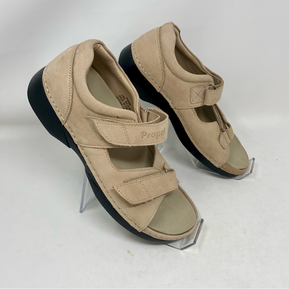 NWOB Propet Pedic Walker Comfort Double Strap Suede Tan Sandals Sz 8.5